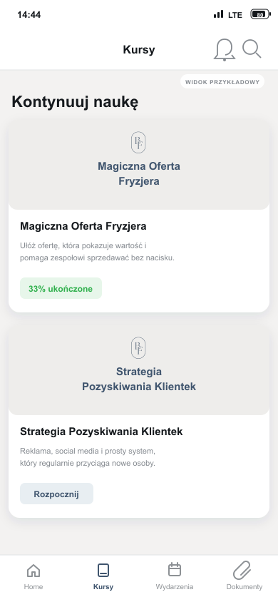 Przykładowa lista kursów programu Boss Hair 2.0