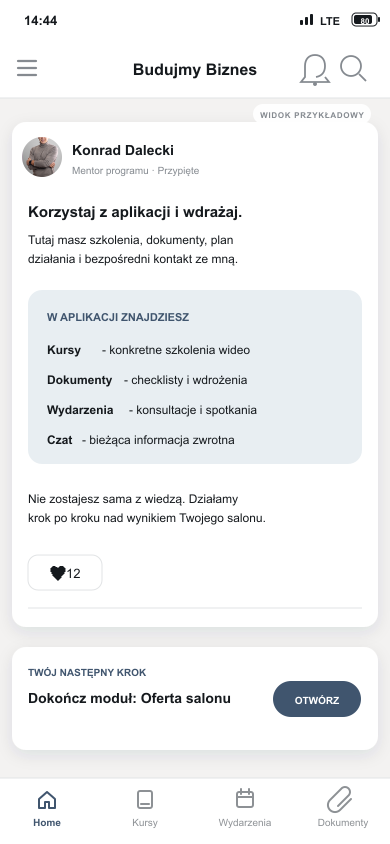 Przykładowy panel główny aplikacji Boss Hair 2.0 na telefonie